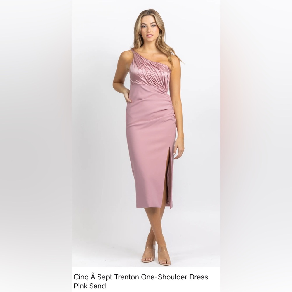 cinq a sept Blush Pink Ruched Midi Dress with Side Slit